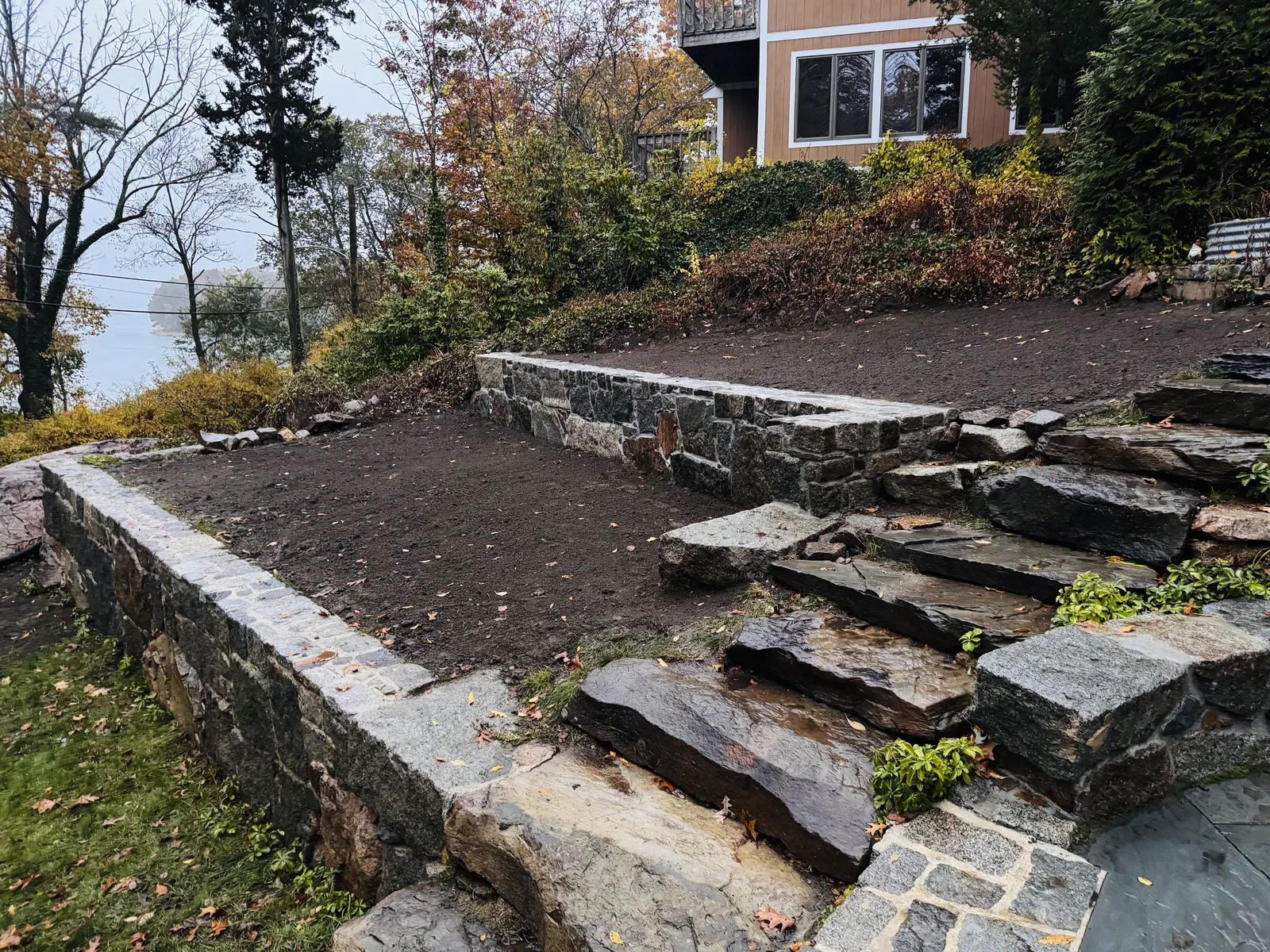 Granite Steps & Staircases project completed by Bear Valley Stonework & Landscape in Newton, MA