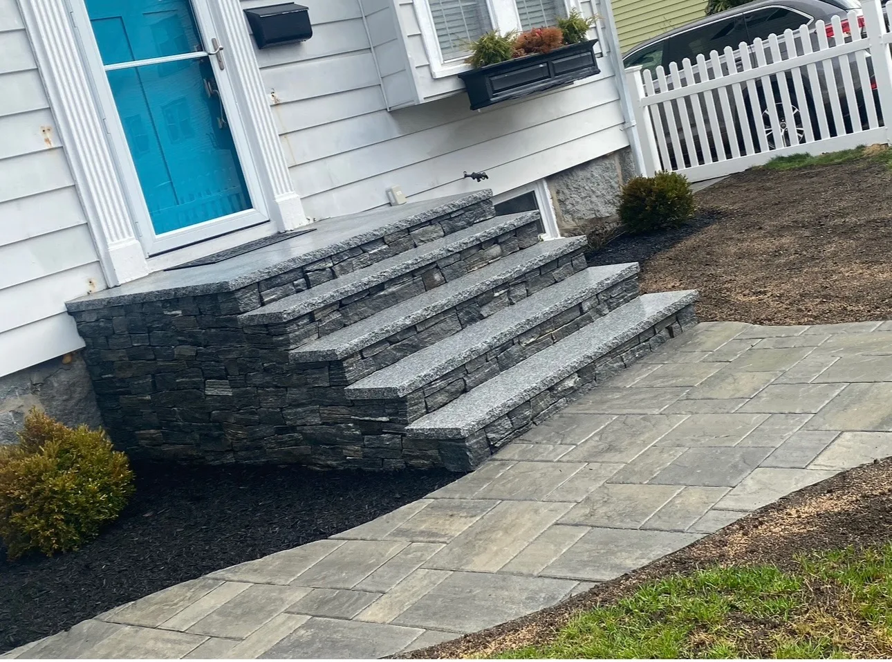 Granite Steps & Staircases project completed by Bear Valley Stonework & Landscape in Dedham, MA