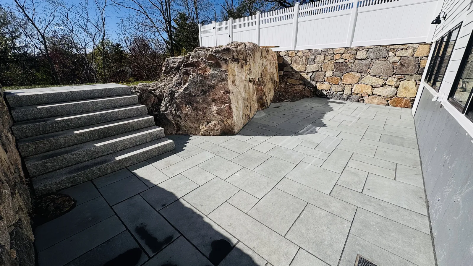 Granite Steps & Staircases project completed by Bear Valley Stonework & Landscape in Hingham, MA